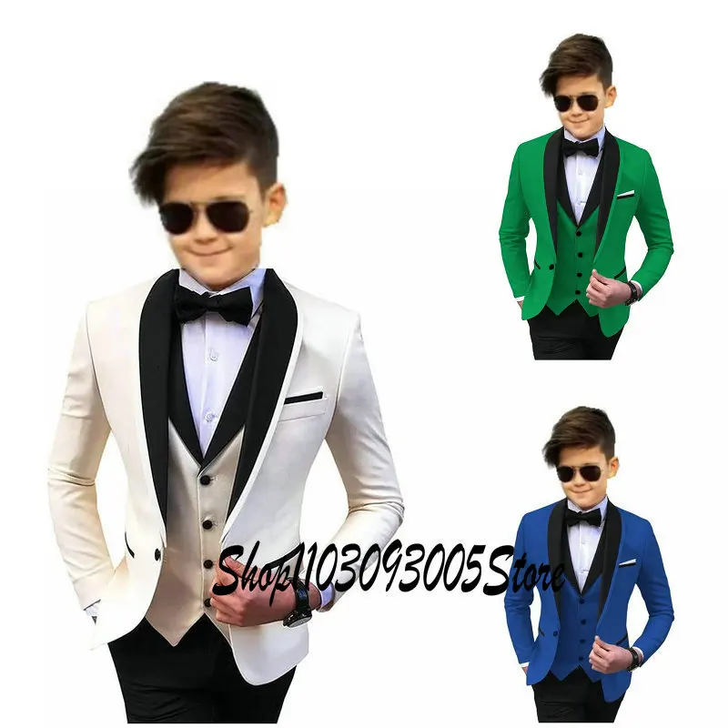 Top Trends: Boys Suit Wedding Jacket Pants Vest 3pcs Party Dress Shawl Collar Blazer For Kids Custom 3-16 Years Old Complete Set Shoppable Styles