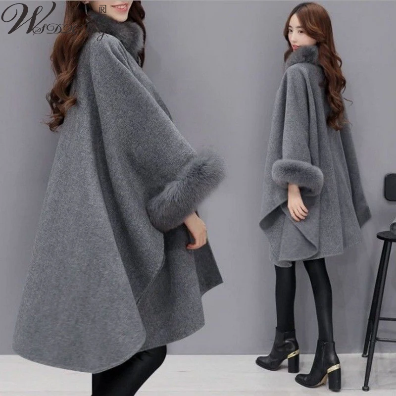 Top Trends: Fake Fur Coat Women Winter Stand Collar Casual Shawl Outwear Thick Warm Bat Sleevecape Overcoat Plus Size Midi-Length Jacket Shoppable Styles