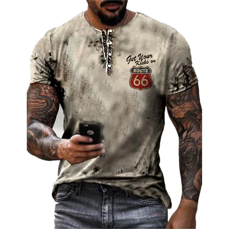 Top Trends: Summer Vintage Men's T-shirt Streetshirt 66-way 3D Printed T-shirt For Men Fashion Short Sleeves O-neck Oversized Male Clothing Shoppable Styles