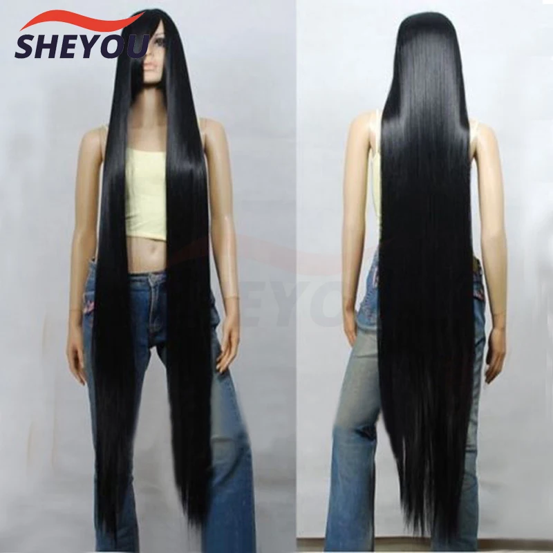 Top Trends: 80CM 100CM 120CM 150CM 200CM Black Long Straight Heat Resistant Hair Cosplay Costume Wig + Wig Cap Shoppable Styles