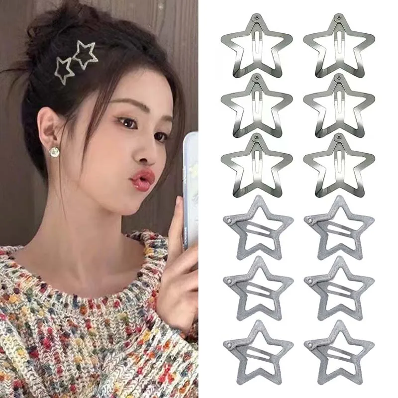 Top Trends: 10 / 100pcs Silver Star Hair Clips For Girls Filigree Star Metal Snap Clip Hairpins Barrettes HairJewelry Nickle Free Lead Free Shoppable Styles