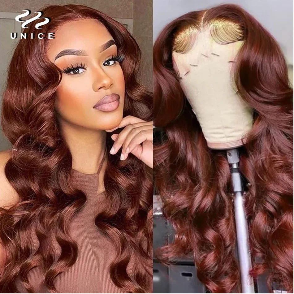 Top Trends: UNice Reddish Brown 7X5 Lace Closure Wigs With Baby Hair Pre Cut Pre Bleached Body Wave Human Hair Wigs Wear Go Glueless Wig Shoppable Styles