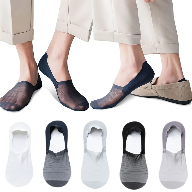 Top Trends: 3pairs Socks For Men Summer Ultra-thin Invisible Men&#039;s Boat Sock Elastic Silicone Non-slip Ankle Short Silk Sock No Show Sokken Shoppable Styles