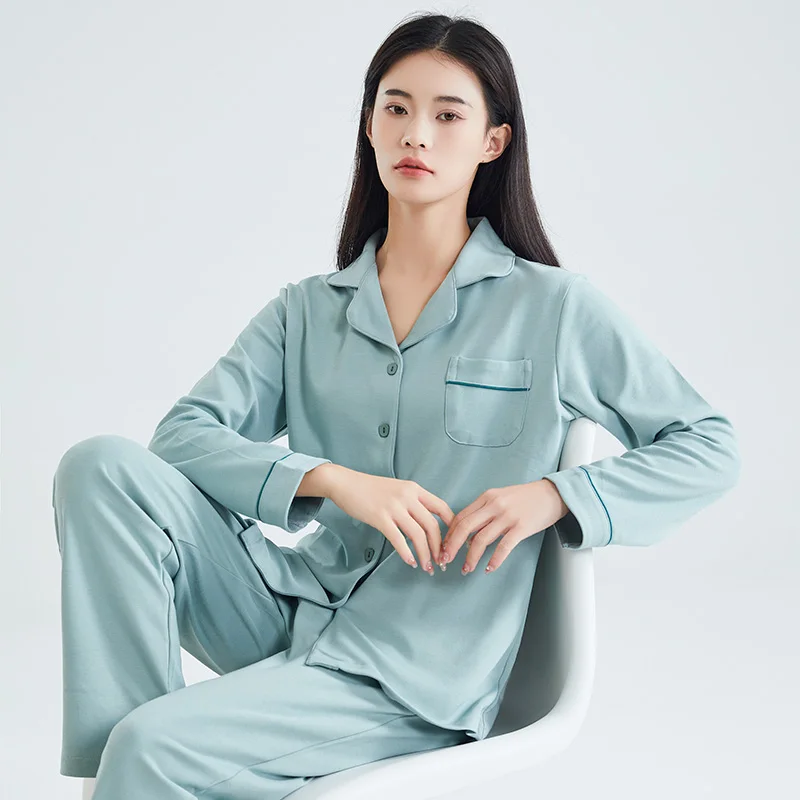 Top Trends: Green Cotton Pajama For Women PJ Full Sleeves Homewear Pijama Mujer Invierno Fine Cotton Sleepwear 2PCS Pyjama Femme Home Cloth Shoppable Styles