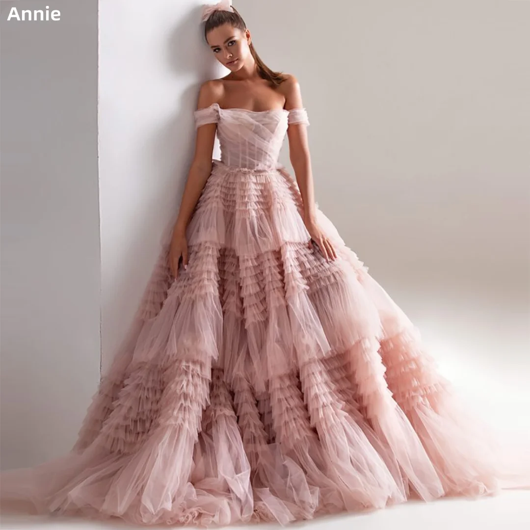 Top Trends: Off-the-shoulder Layered Prom Dresses فساتين السهرة 2024Pink Tulle Ruffle A-line Formal Occasion Party Dress Vestidos De Noche Shoppable Styles