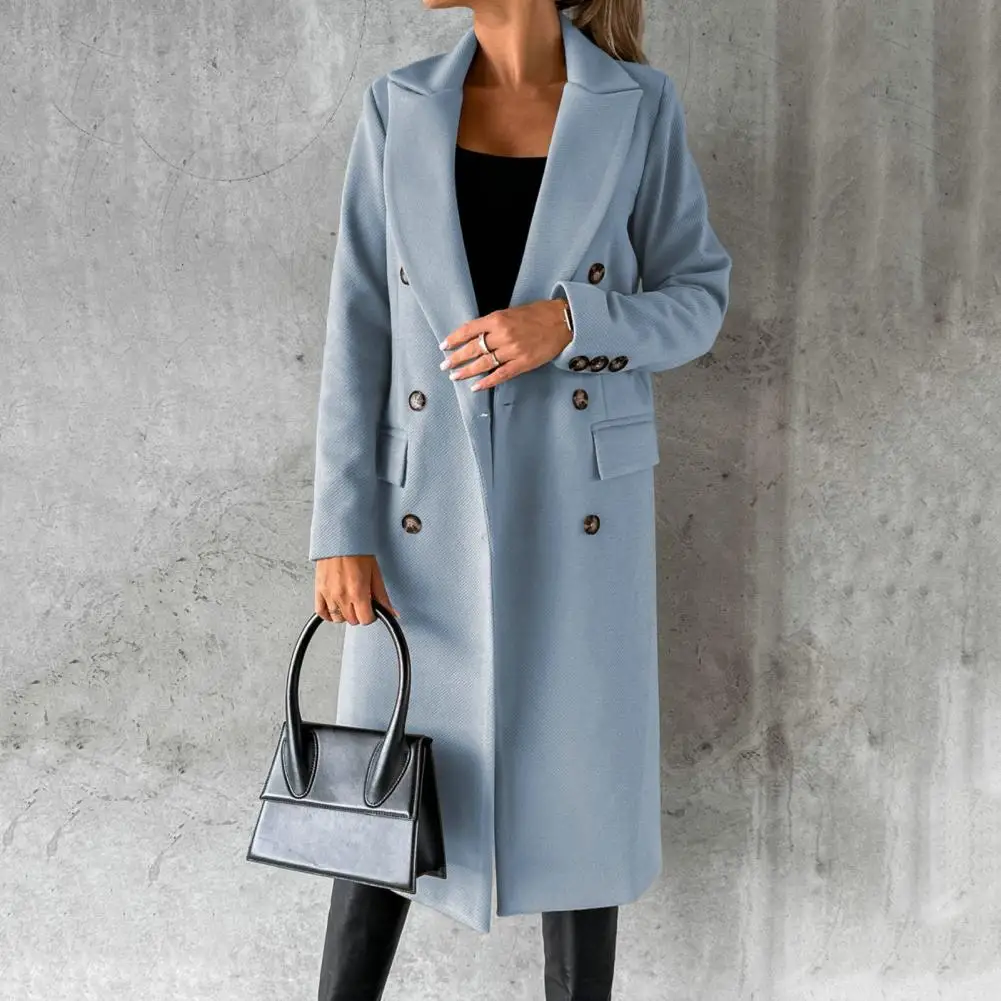 Top Trends: New Women Long Jacket Slim Fit Double Breasted Solid Color Woolen Coat Autumn Winter Turndown Collar Outerwear Overcoat Shoppable Styles