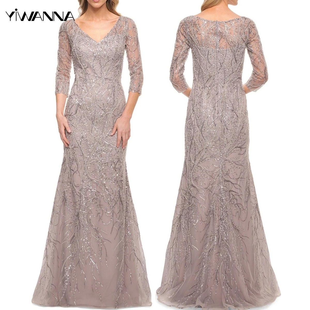 Top Trends: Embroidered Mermaid Mother Of The Bride Dress Three Quarter Sleeve Wedding Elegant V Neck Party Dress Robes Invitée Mariage Shoppable Styles