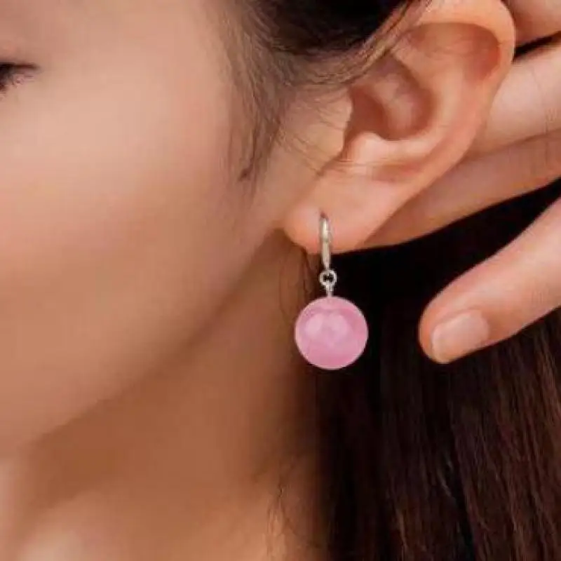 Top Trends: Pink Cat's Eye Stone Earrings 8mm 10mm 12mm Beads Opal Silver Plated Earrings Women Earing Jewelry Silver Color Earings 1Z40C1 Shoppable Styles