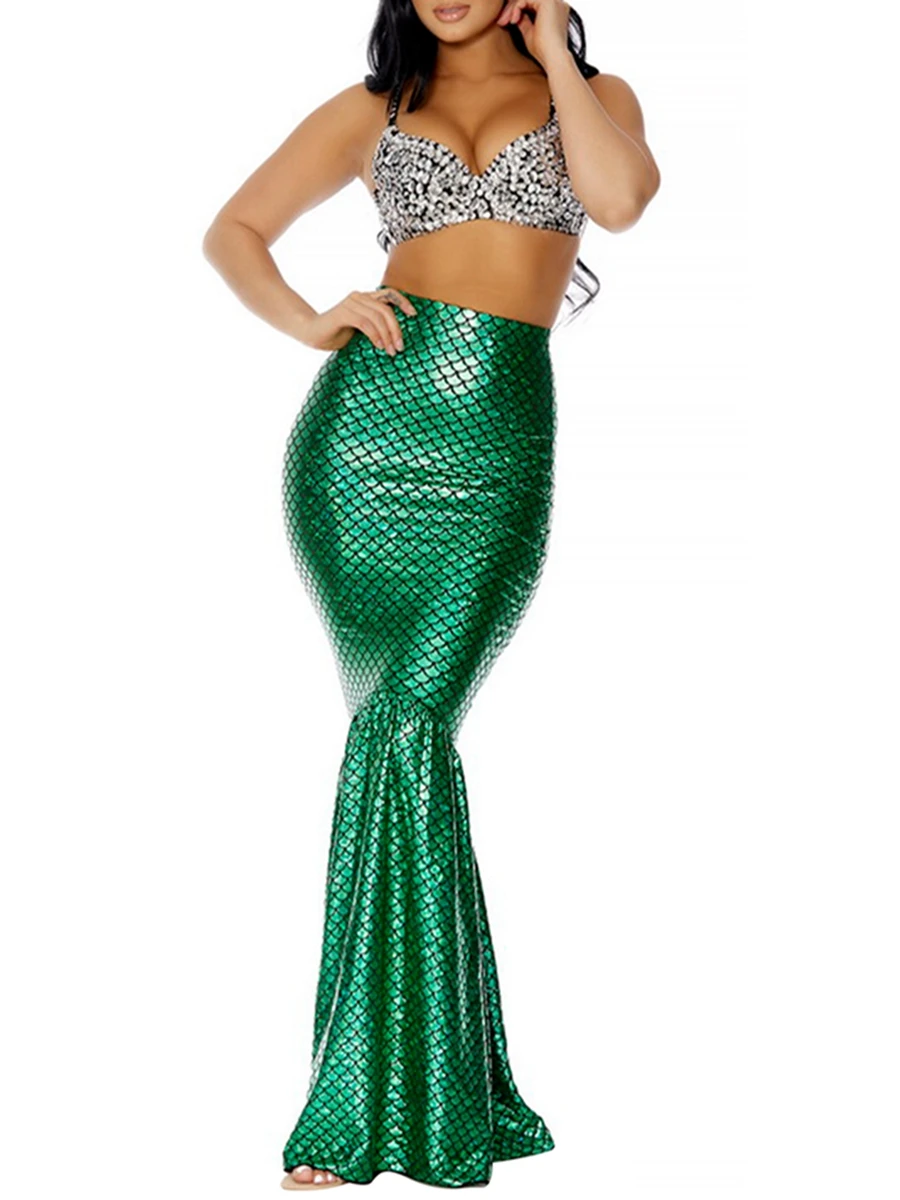 Top Trends: Women Bodycon Mermaid Party Long Dress Sleeveless Backless Ruffle Sequin Long Tail Cosplay Costume Fancy Dress Shoppable Styles