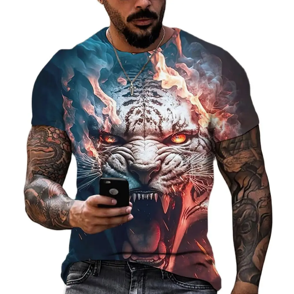 Top Trends: Tiger Fighting Animal Beast Fierce Lion / leopard Print 3D T-shirt Men's Short Sleeve Tops Oversized Tees Shirt Men Design Clothes Shoppable Styles - Image 6