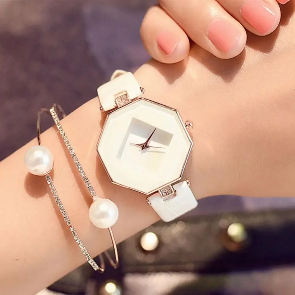 Top Trends: Fashion Watch Women Diamond Case Faux Leather Band Analog Quartz Crystal Wristwatch Watch Women Wrist Dropshipping Reloj Mujer Shoppable Styles