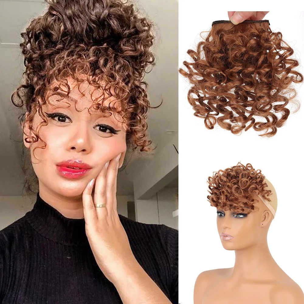 Top Trends: Synthetic Curly Bangs For Women Afro Puff Kinky Curly Bangs Clip In Hairpieces Natural Style Heat Resistant Fiber Hair Extension Shoppable Styles