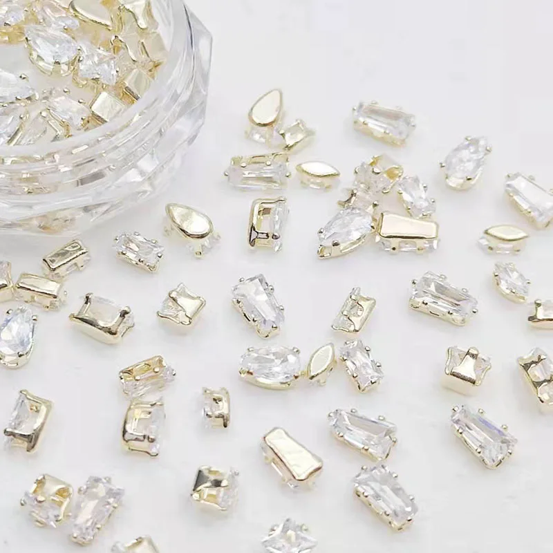 Top Trends: 50Pcs / Bag Quality Gold / Silver Sparkle Mini Flatback Diamonds For Nails Decoration Horse Eyes Water Drop Shaped Deisgner Charms Shoppable Styles