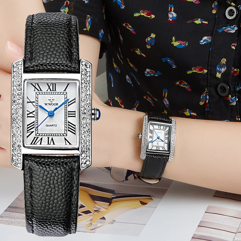 Top Trends: WWOOR Leather Strap Women&#039;s Watch Luxury Brand Diamonds Elegant Watch For Women Quartz Wristwatch Female Clock Relogio Feminino Shoppable Styles