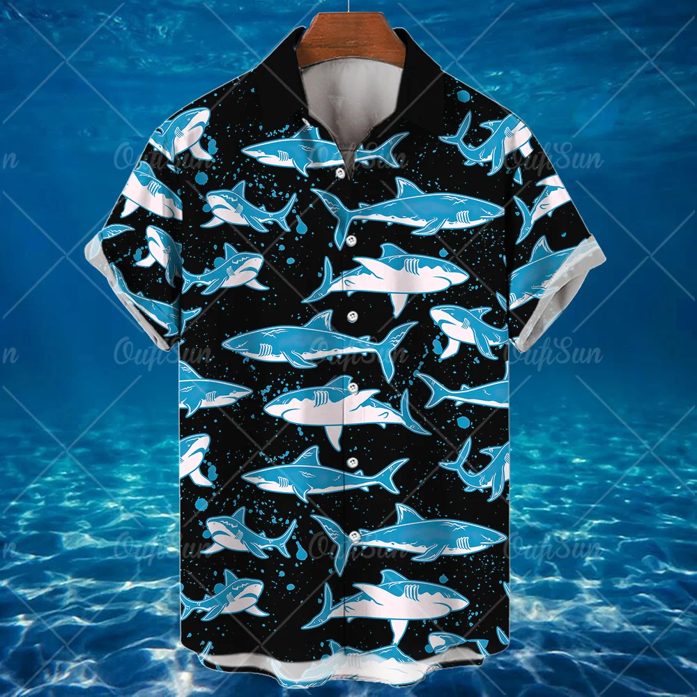 Top Trends: Animal Hawaiian Shirts For Men 3d Shark Graphic Shirts Casual Oversized Short Sleeve Tops Daily Summer Male Clothe Shoppable Styles - Image 2