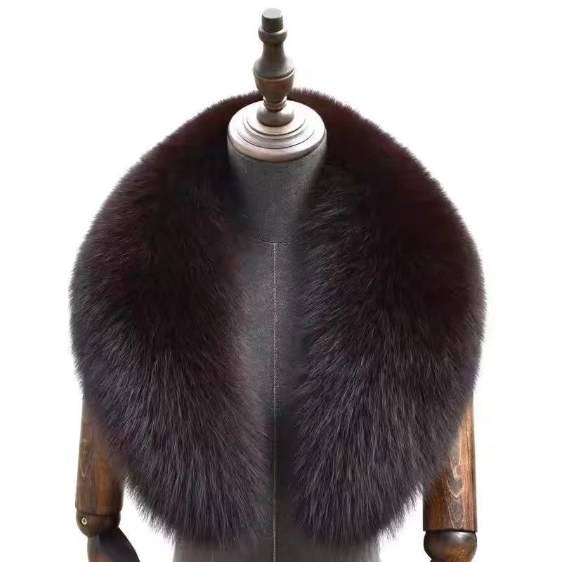 Top Trends: Super Large Fox Fur Collar For Women Men Black Natural Fur Scarf Ladies Winter Neck Warm Warps Furry Scarves For Coat 80-120cm Shoppable Styles - Image 4