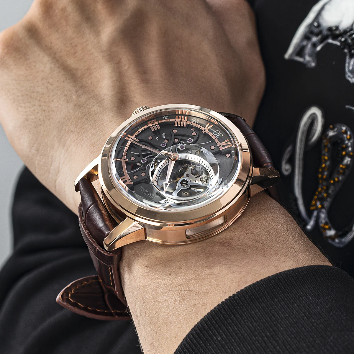 Top Trends: OBLVLO Retro Casual Men Skeleton Automatic Watches Mechanical Calfskin Strap Mineral Crystal Glass Waterproof Clock Dial 45mm VM Shoppable Styles