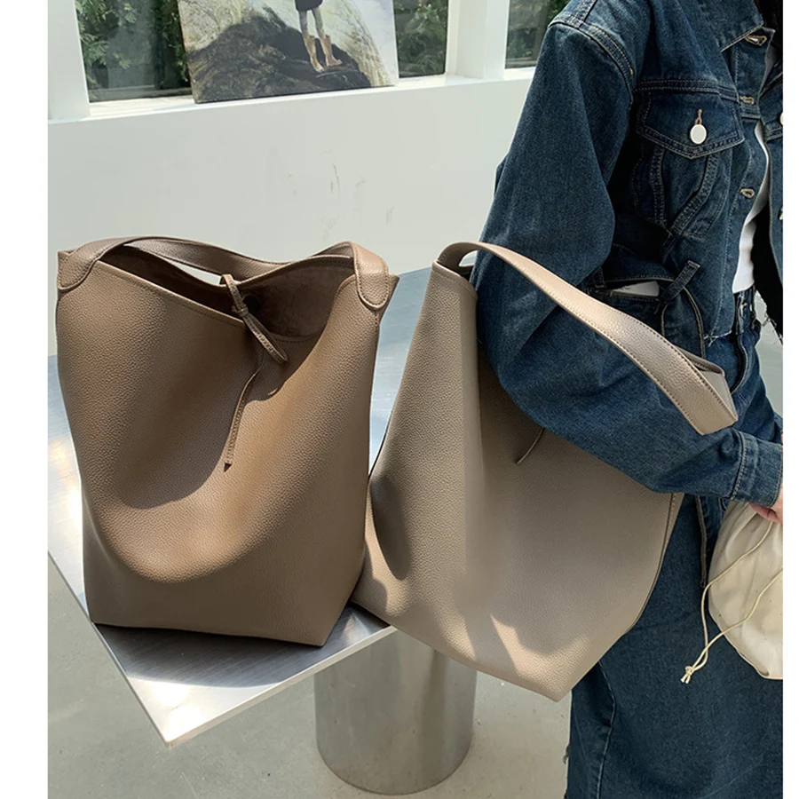 Top Trends: Retro Simple Shoulder Bags Large Capacity Bucket Underarm Bag Pu Leather Women&#039;s Commuter Tote Bag Fashion Ladies Purse Handbags Shoppable Styles