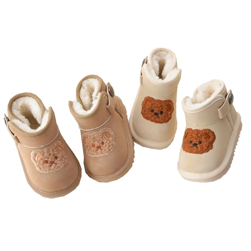 Top Trends: Korean Baby Boots Bear Plush Lining Warm Winter Shoes For Kids Buckle Strape Thicken Children Snow Boots For Girls Boys Shoppable Styles