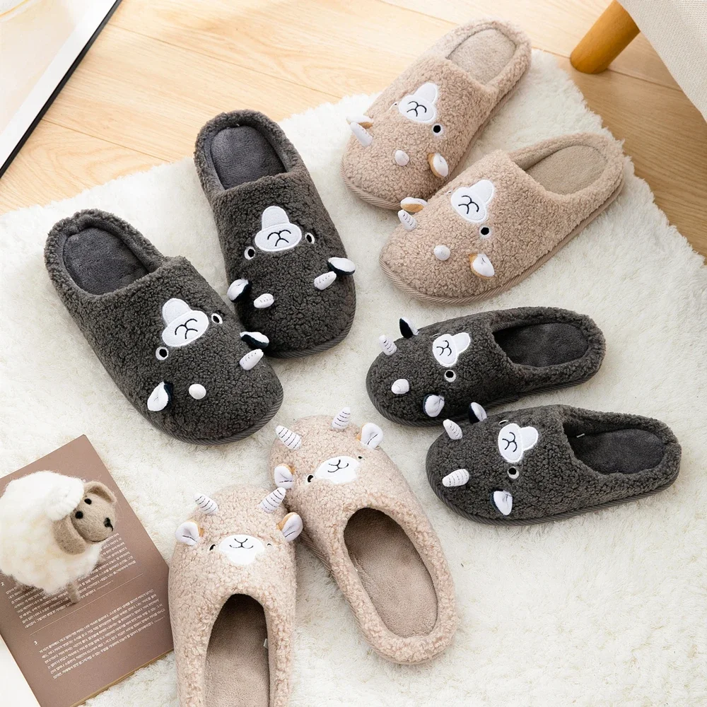 Top Trends: Winter House Women Fur Slippers Soft Memory Foam Sole Cute Cartoon Fox Bear Bedroom Ladies Fluffy Slippers Couples Plush Shoes Shoppable Styles - Image 4