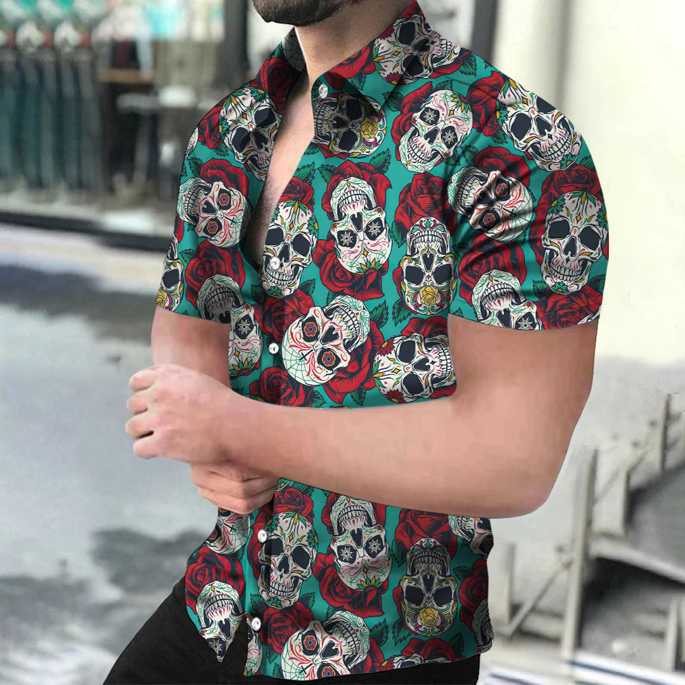 Top Trends: 2023 News Hawaiian Horror Skull Men's Shirt Floral 3D Print Lapel Single Button Fashion Casual Beach Top Passionate And Spicy Shoppable Styles - Image 3