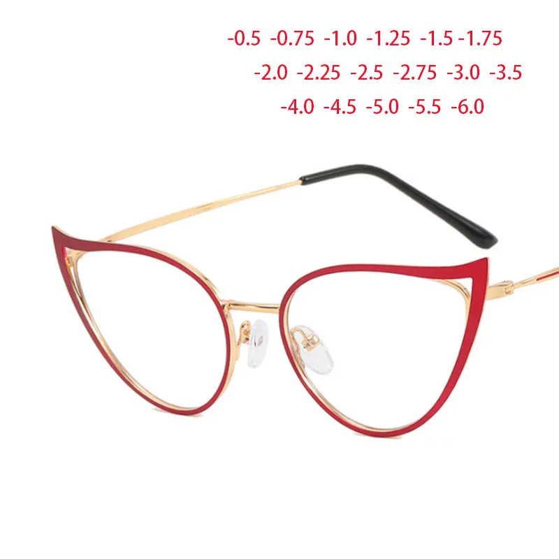 Top Trends: Metal Hollow Cat Eyes Frame Clear Glasses Women Myopia Nerd Spectacles -0.5 -1.0 -2.0 To -6.0 Shoppable Styles