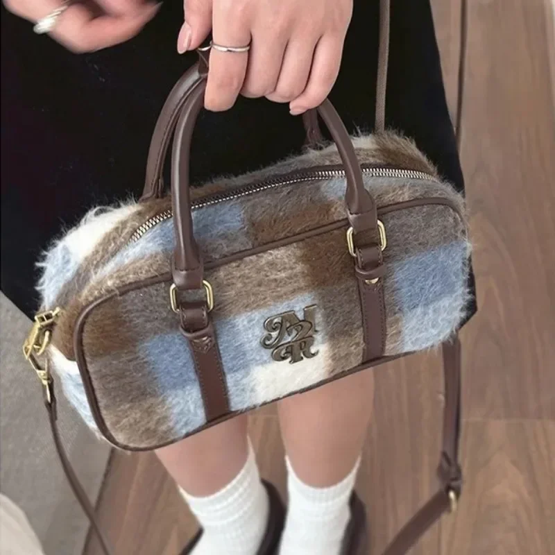 Top Trends: MBTI Vintage Plaid Womens Handbag College Style New Fashion Bowling Shoulder Bag Aesthetic Original Female Pillow Crossbody Bag Shoppable Styles