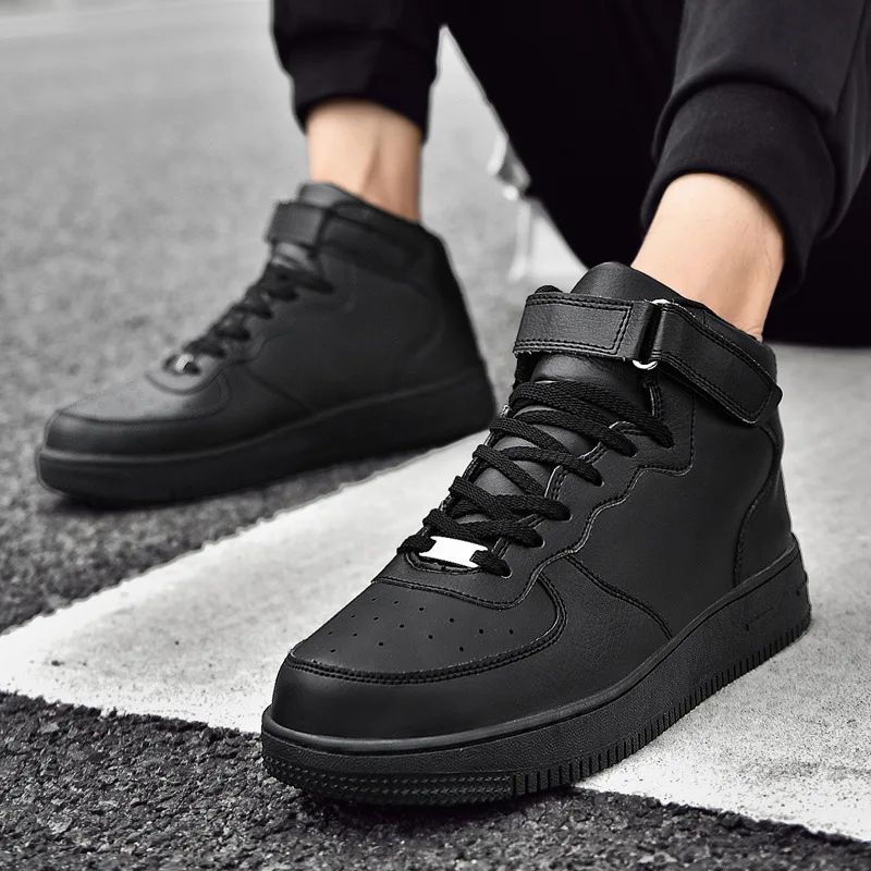 Top Trends: Large Men High-top Sneakers White Shoes Thick Soles Non-slip Leather Waterproof Platform Boots Simple Versatile Loafers Men 2023 Shoppable Styles