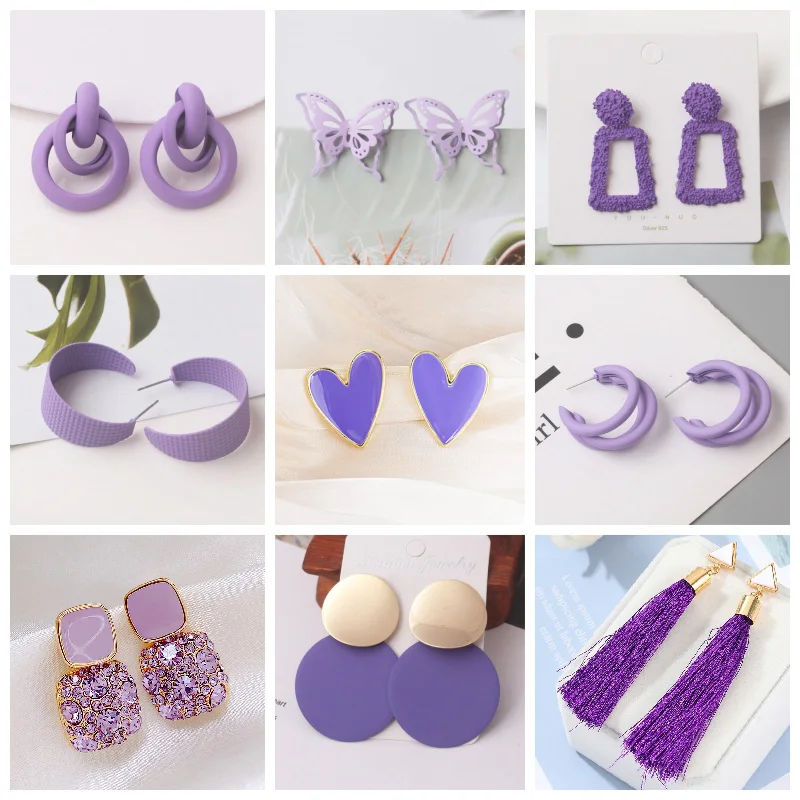 Top Trends: Purple Color Women Dangle Earrings Small Round Unusual Earrings Fashion Flower Butterfly Hanging Earrings Pendientes Mujer Shoppable Styles