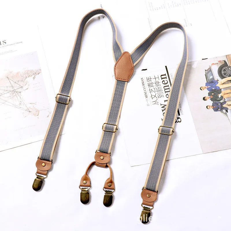 Top Trends: 4 Metal Clip Men&#039;s Suspenders Fashion Unisex Y Shape Suspenders British Retro Stretch Adjustable Belt Strap Non-slip Dad Gift Shoppable Styles