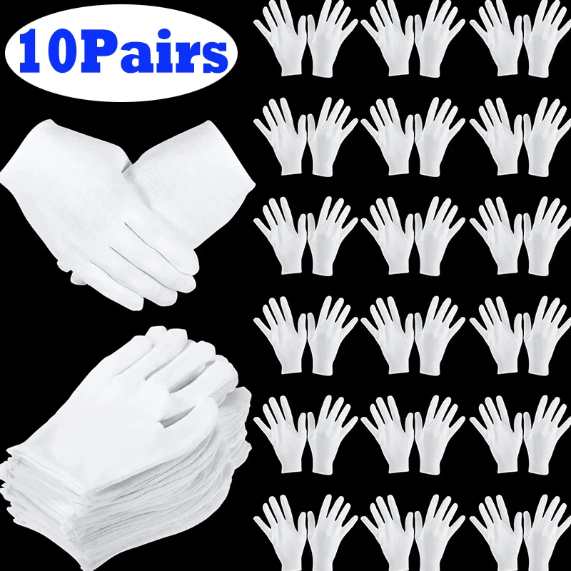 Top Trends: 10Pairs White Cotton Work Gloves For Dry Hands Handling Film SPA Gloves Ceremonial High Stretch Gloves Household Cleaning Tools Shoppable Styles