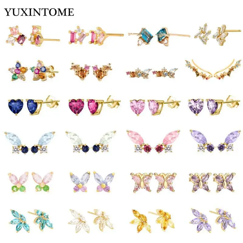 Top Trends: YUXINTOME 925 Sterling Silver Ear Needle Exquisite Color Crystal Zircon Luxury Stud Earrings Earrings For Women Fashion Jewelry Shoppable Styles