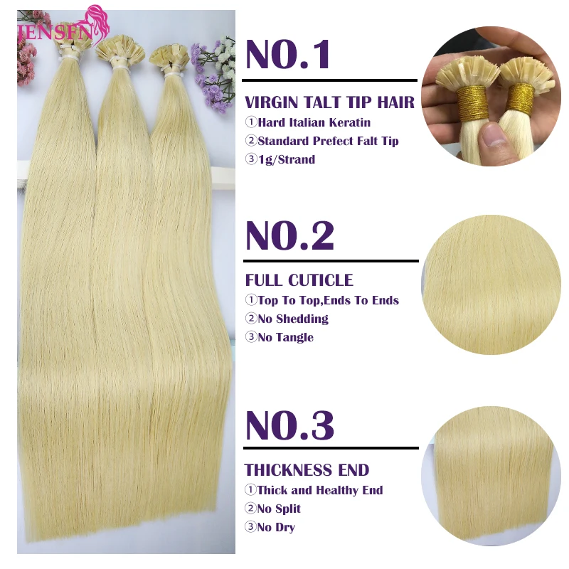 Top Trends: Virgin Straight Fusion Flat Tip Human Hair Extensions 16"-26" Inch 1g / Strand 100pcs / Set Natural Hair Extensions Keratin Capsule Shoppable Styles - Image 2