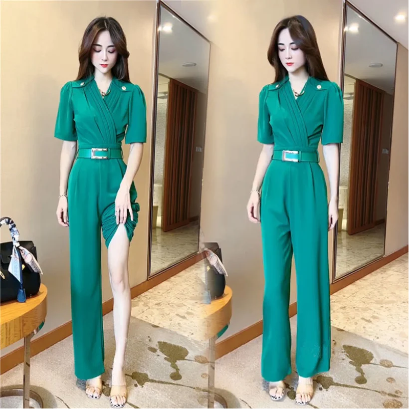 Top Trends: Temperament Fashion Jumpsuit 2023 Spring / Summer Korean Version New Short Sleeve Fashionable Waist Slim Wide Leg Jumpsuit Shoppable Styles - Image 5