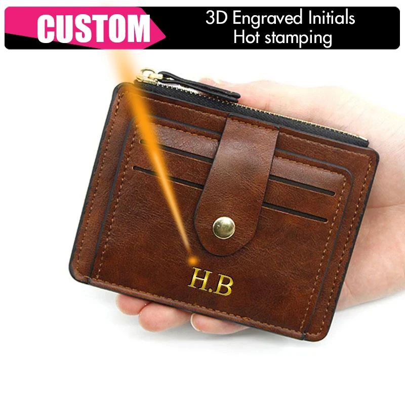 Top Trends: Personalized Custom Name DIY Men Fashion Credit ID Card Holder Wallet Male Slim Leather Wallet With Coin Pocket Business Purse Shoppable Styles