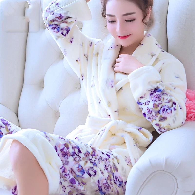 Top Trends: Women Robes Winter Warm Coral Fleece Nightdress Sleepwear Female Pajamas Home Clothes Floral Dressing Gron Kimono Hotel Bathrobe Shoppable Styles