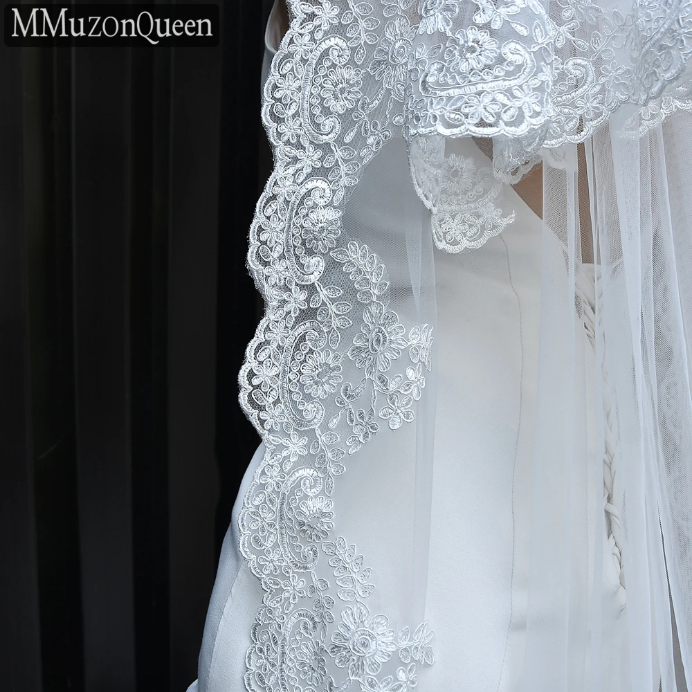 Top Trends: MMQ M24 Double Lace Edge Long Veil Soft With Hair Comb Bridal Face Cover Veil White Bridal Wedding Cathedral Lace Veil 2 Tier Shoppable Styles