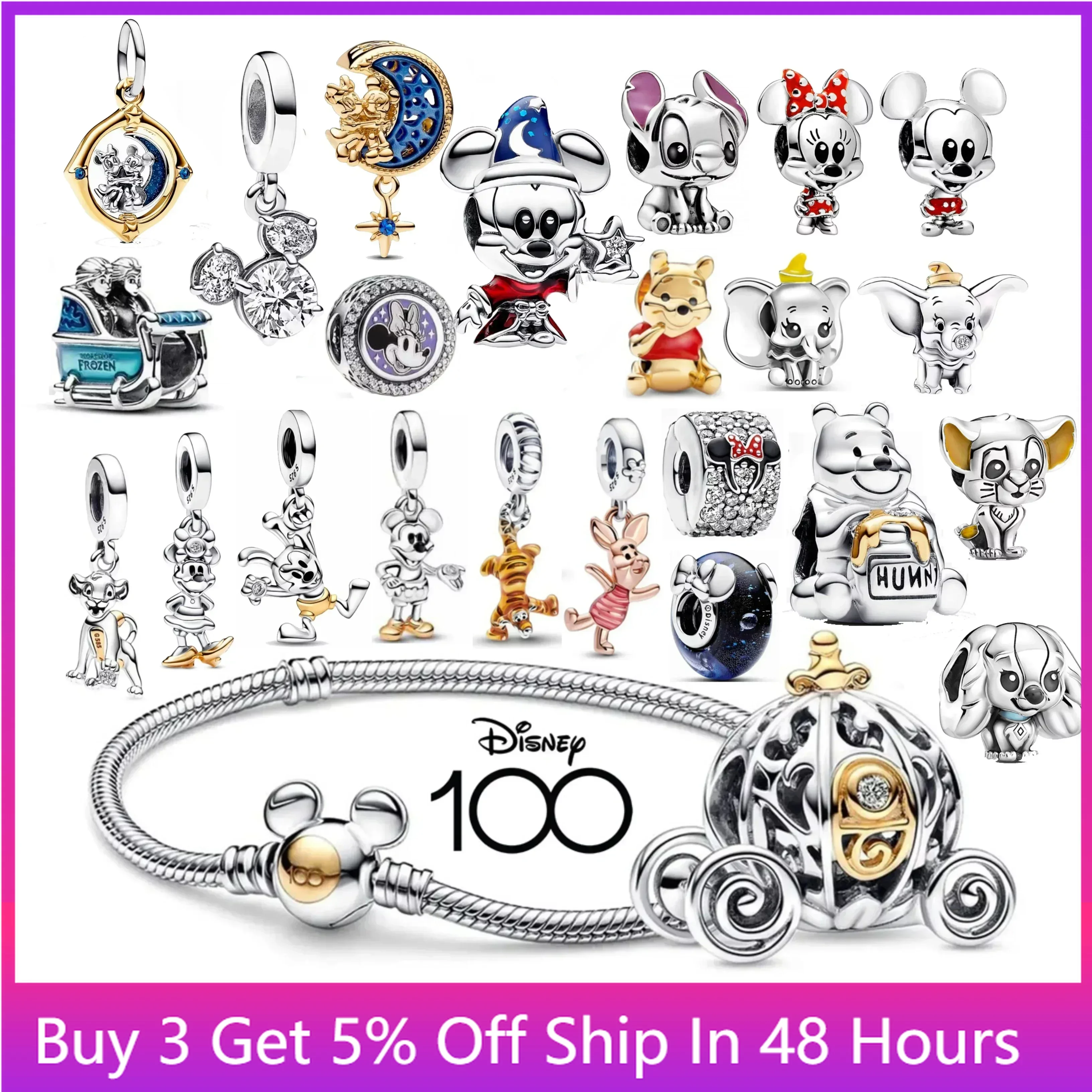 Top Trends: 2024 925 Sterling Silver Potdemie Disney 100th Anniversary Mickey Minnie Dumbo Winnie The Pooh Dangle Charm Fit Pandora Bracelet Shoppable Styles