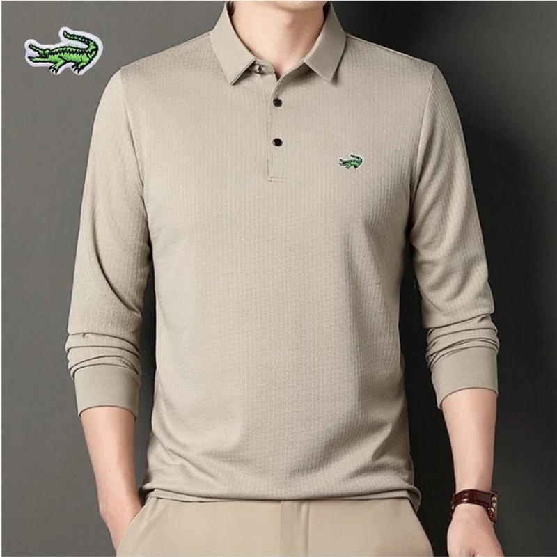 Top Trends: New Men&#039;s Embroidery Brand High Quality Knitted Long Sleeve Polo Shirt Four Seasons Casual Fashion Ribbed Long Sleeve Top T-shir Shoppable Styles