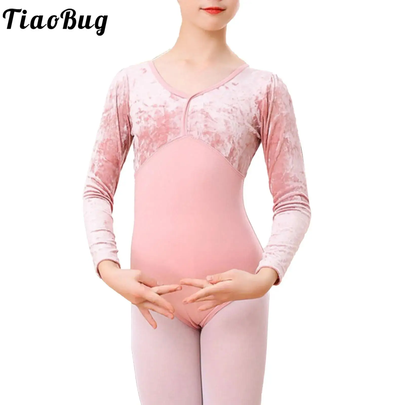 Top Trends: Kids Girls Classical Dancing Costumes Velvet Patchwork Dance Leotard V-neck Long Sleeve Bodysuit For Ballet Practice Gymnastics Shoppable Styles