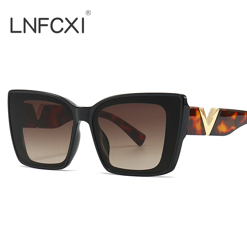 Top Trends: LNFCXI Fashion Cat Eye Sunglasses 2023 Vintage Luxury Brand Designer Black Oversized Ladies Sunglasses Square Eyewear UV400 Shoppable Styles