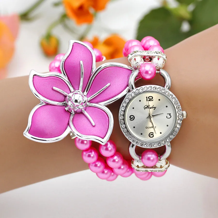 Top Trends: New Fashion Women Dress Watches Ladies Pearl Chain White Flower Bracelet Quartz Wristwatches Women Rhinestone Watches Shoppable Styles