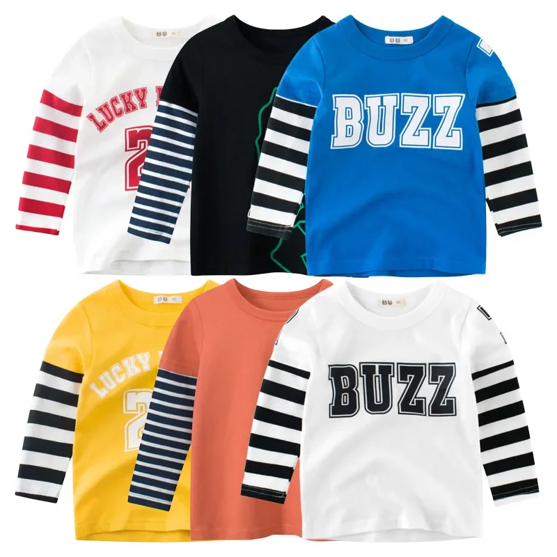 Top Trends: Autumn Cotton Letter Print T-Shirts For Boy Children Tops Kids Clothes Tee Baby Boys Girls Stripe Long Sleeve T Shirt 2-9 Years Shoppable Styles