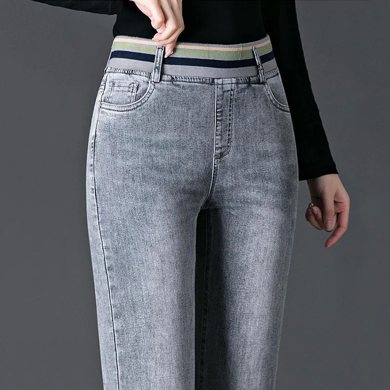 Top Trends: Streetwear Fashion Women High Waist Jeans Korean Spring Autumn New Grey Pants Elastic Band Pockets Casual Straight Trousers 2023 Shoppable Styles