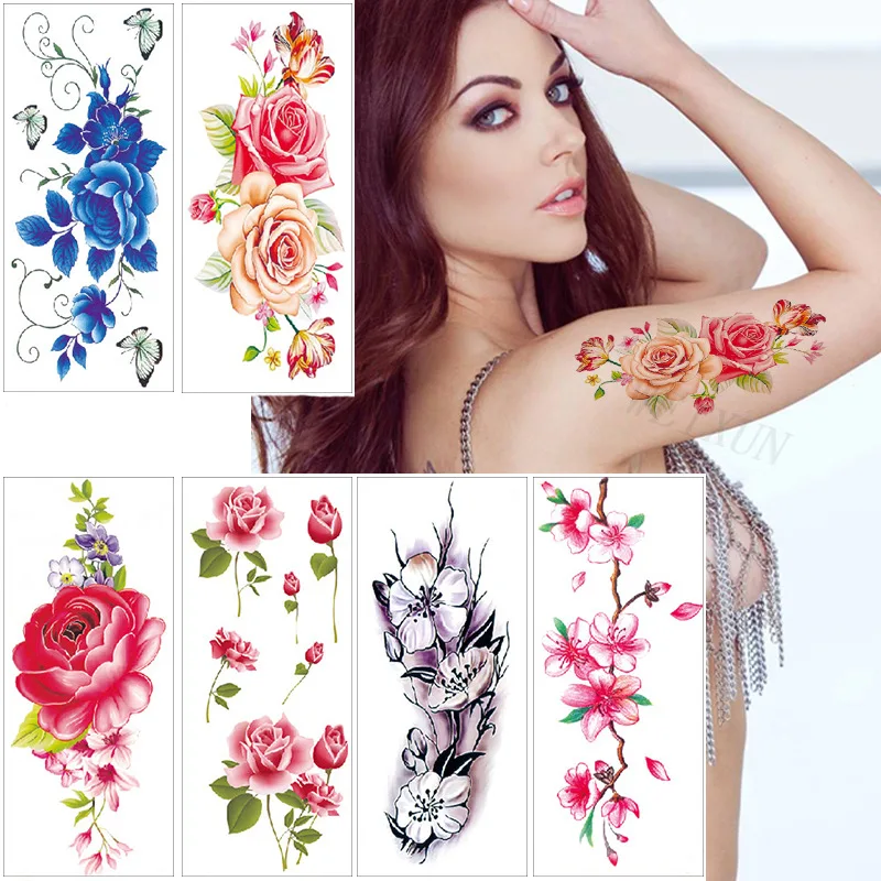 Top Trends: 30 Different Styles Rose Lotus Tattoo Stickers Waterproof Temporary Sketch Flower Simple Flower Tattoo Sticker For Women Man Shoppable Styles