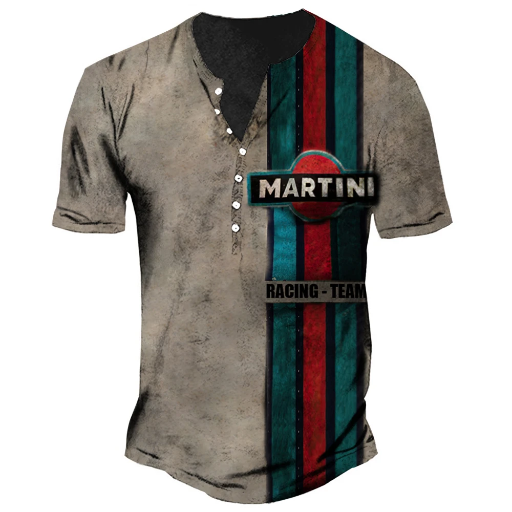 Top Trends: Vintage Button V-neck Martini T Shirt 3d Short Sleeve Motor Racing Tshirt For Men Oversized Tops Tee Shirt Man Punk Streetwear Shoppable Styles