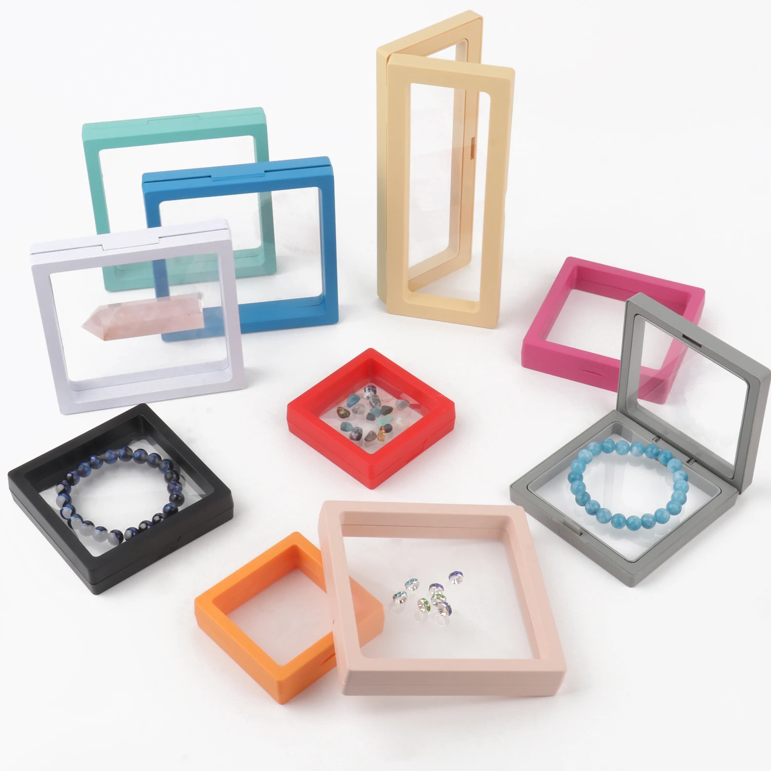 Top Trends: PE Film Colorful Jewelry Storage Box 3D Packaging Case Gemstone Free Stand Floating Frame Membrane Ring Earring Necklace Display Shoppable Styles