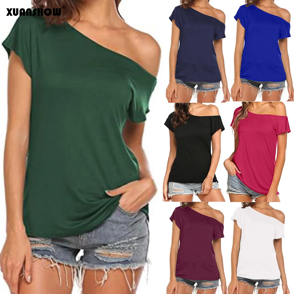 Top Trends: XUANSHOW 2024 Fashion Women&#039;s Tshirt Casual Off Shoulder Short Sleeve T Shirts Loose Summer Tops Tee Shirt Women Clothes Shoppable Styles