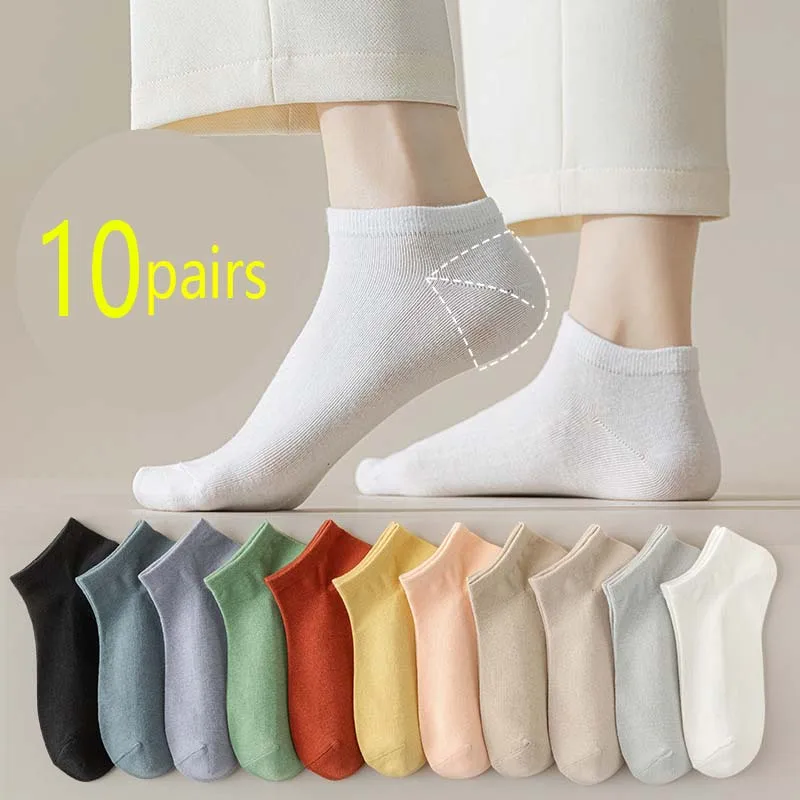 Top Trends: 10Pairs Women Cotton Socks Short Crew Ankle High Quality Breathable Summer Compression Casual Fashion Low-Cut Sock For Female Shoppable Styles