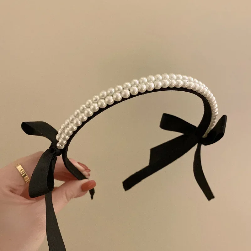 Top Trends: Cute Korean Pearl Bow Bezel Headwear Women Headband Girls Kwali Hair Bands Hairband Hoop For Holiday Party Hair Accessories Shoppable Styles